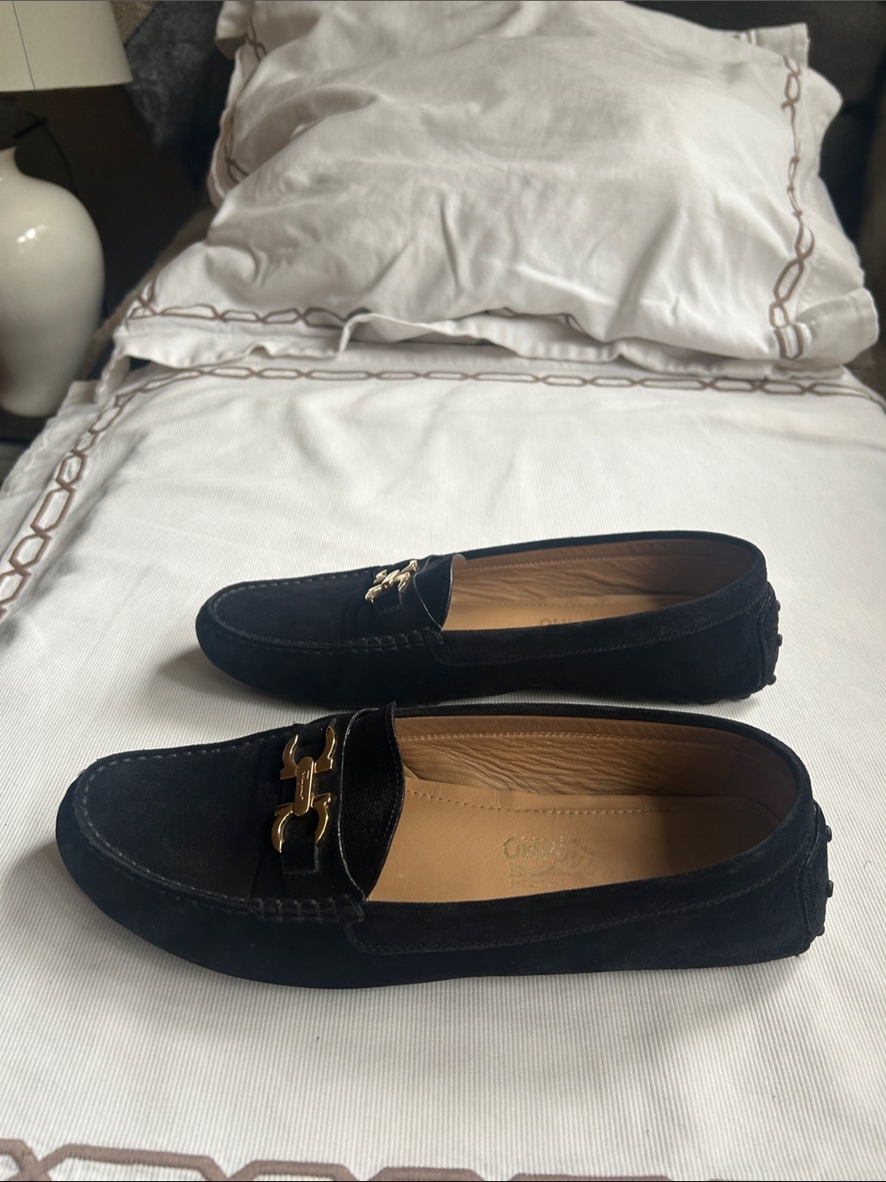 Salvatore Ferragamo Black Suede Drivers Loafers with Gold Gancini Hardware 10 M - Picture 4 of 8